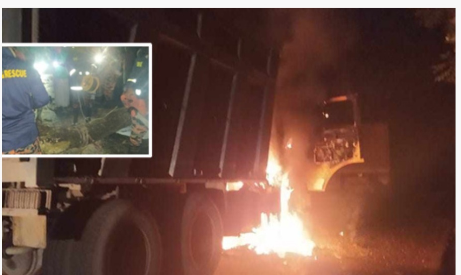 রাঙ্গুনিয়ায় গাছ কেটে সড়কে ব্যারিকেড,৩ গাড়িতে আগুন