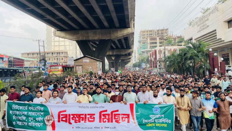 মিডফোর্ডে নৃশংস হত্যাকাণ্ডসহ সারাদেশে সন্ত্রাস ও চাঁদাবাজির প্রতিবাদে শিবিরের বিক্ষোভ